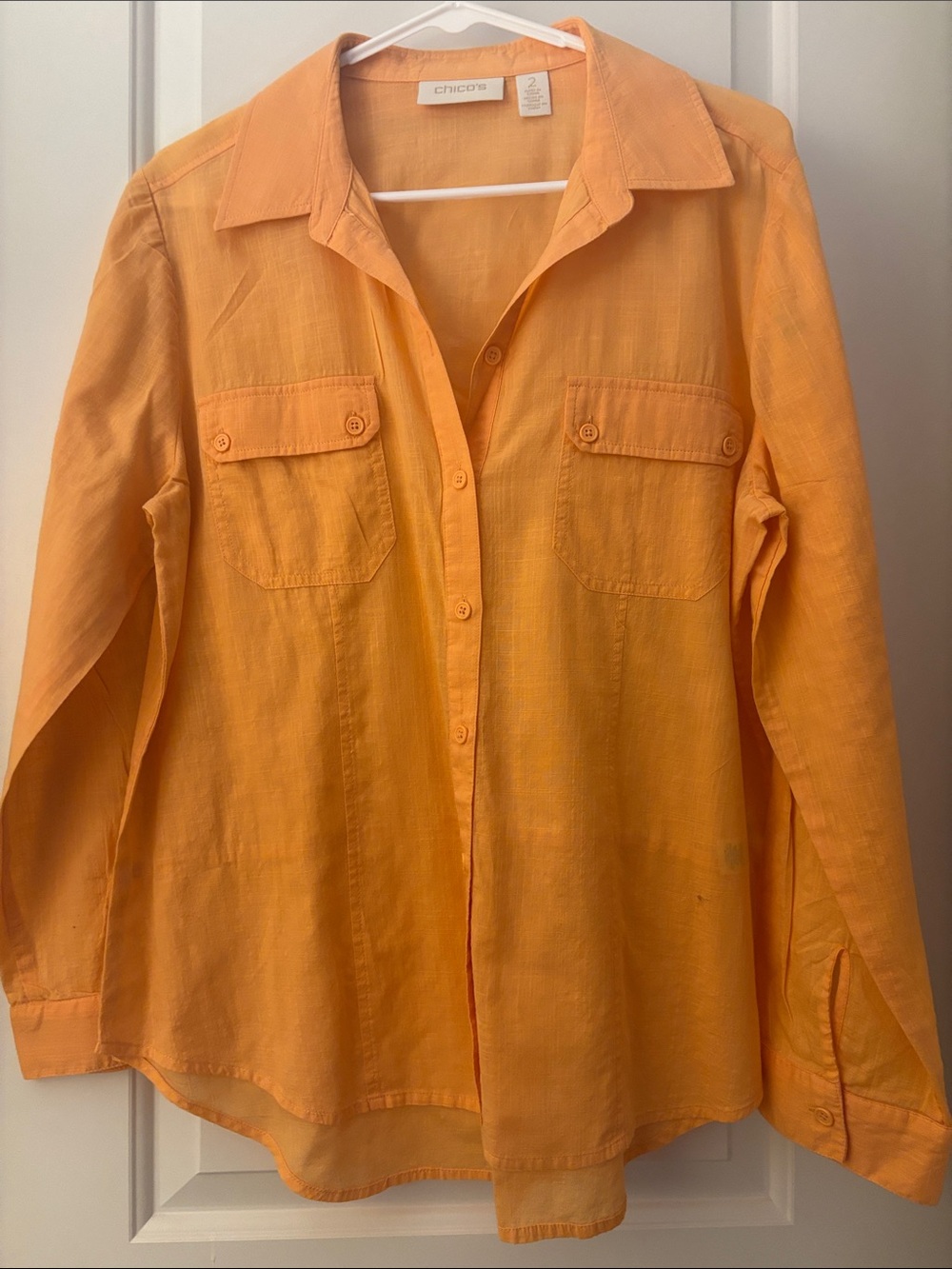 Chico's Orange Long-Sleeve Button-Front Shirt